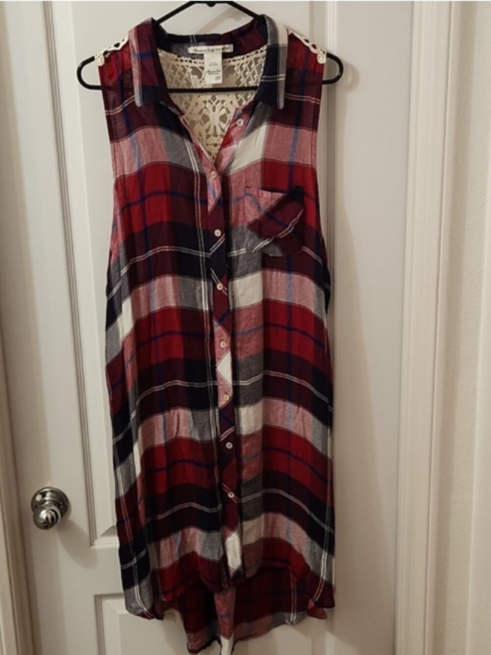American Rag 2X Boho Plaid Flannel Tunic – Lace Back Festival Top